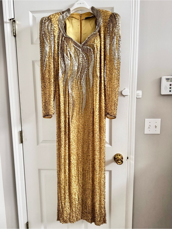 Oleg Cassini Dresses & Skirts - Oleg Cassini Silk Gold Beaded Evening Dress with Silver Accents